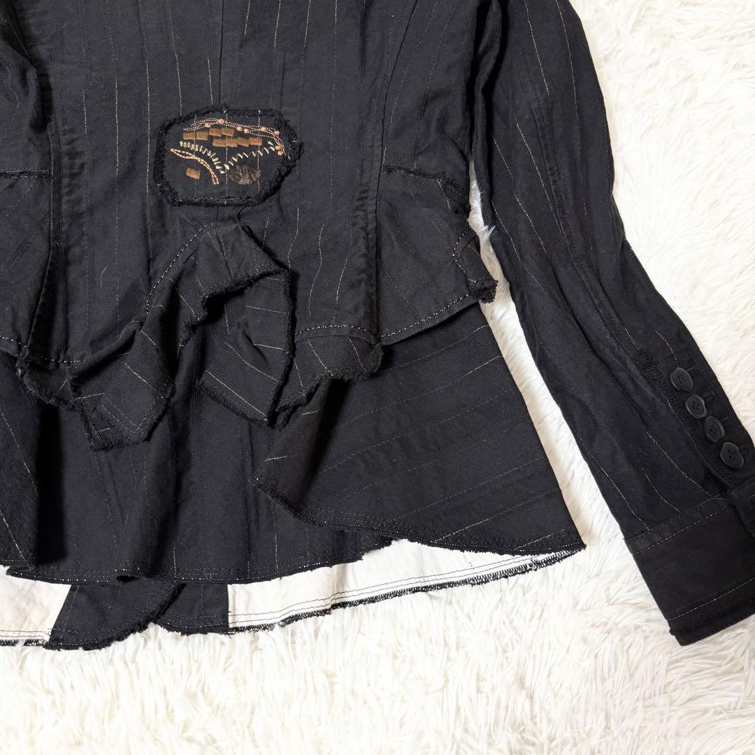 希少美品✨ジルボー デザイン テーラードジャケット 刺繍　フリル ブラック