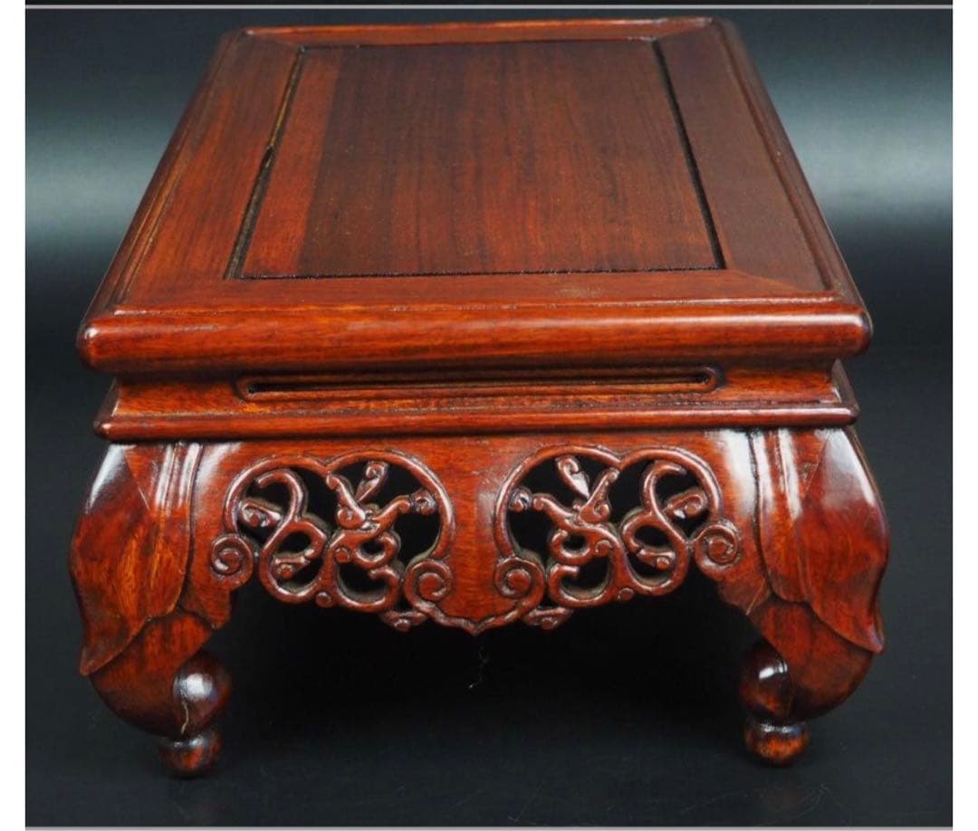 送料無料　時代物　唐木花梨透かし彫り花台/盆栽台　未使用