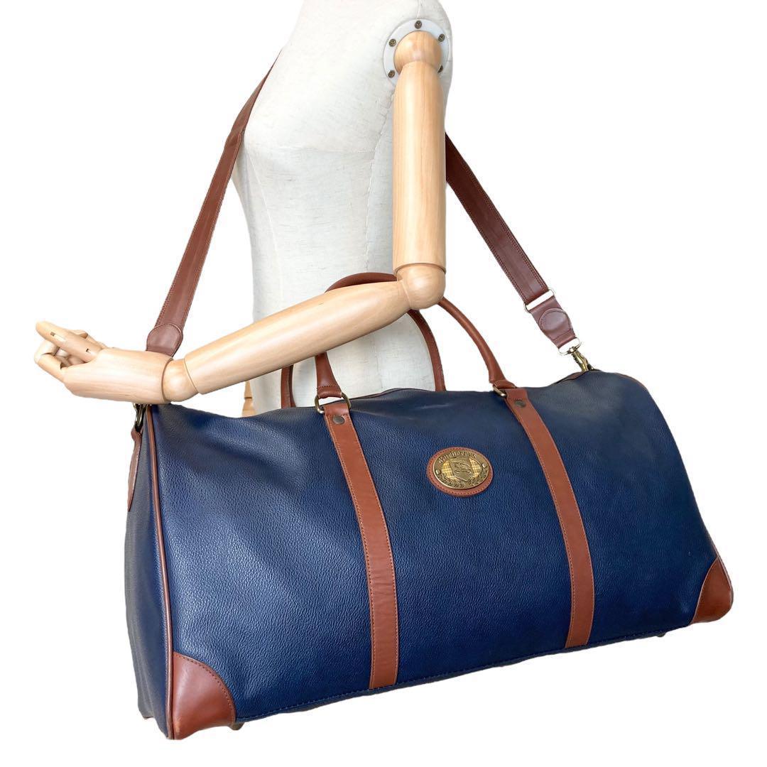 良品848 バーバリー 2way ボストンバッグ 大容量 ネイビー ヴィンテージ