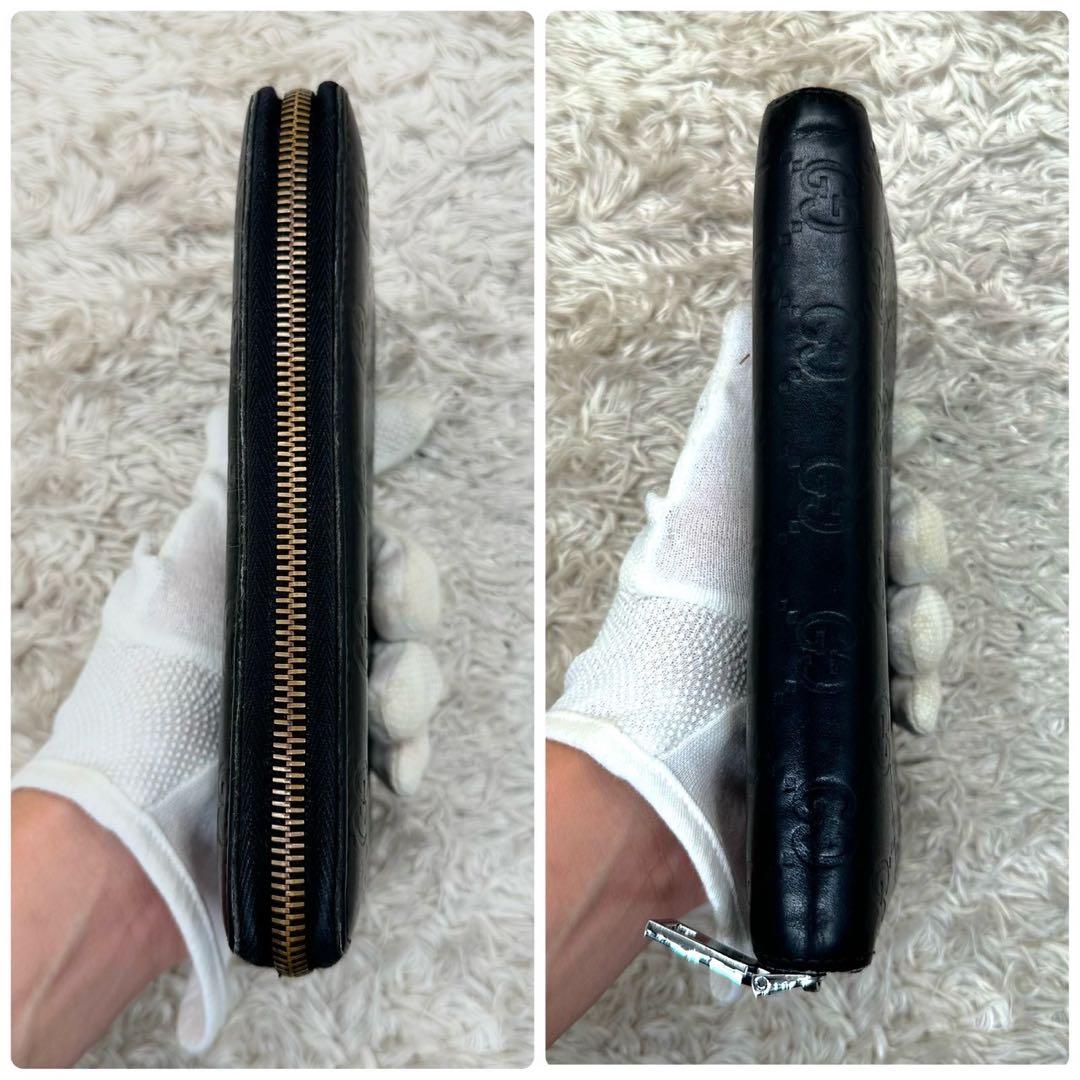 【美品】GUCCI 長財布 ラウンドファスナー シマ GG ブラック