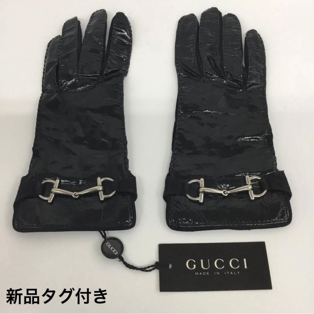 グッチ 新品 ホースビット レザー 手袋 シルク 黒 Italy タグ付