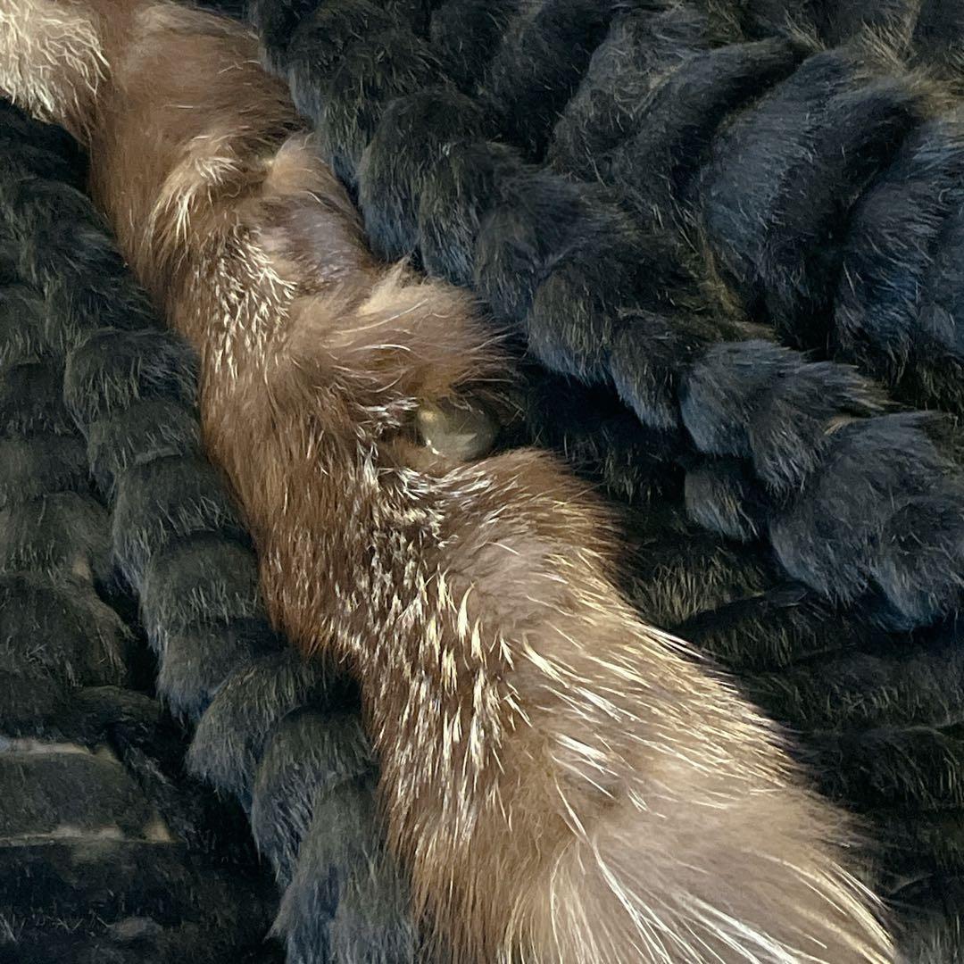 毛皮コート リアルファー　シルバーフォックス×ラビット　ロング丈 切替 M〜L