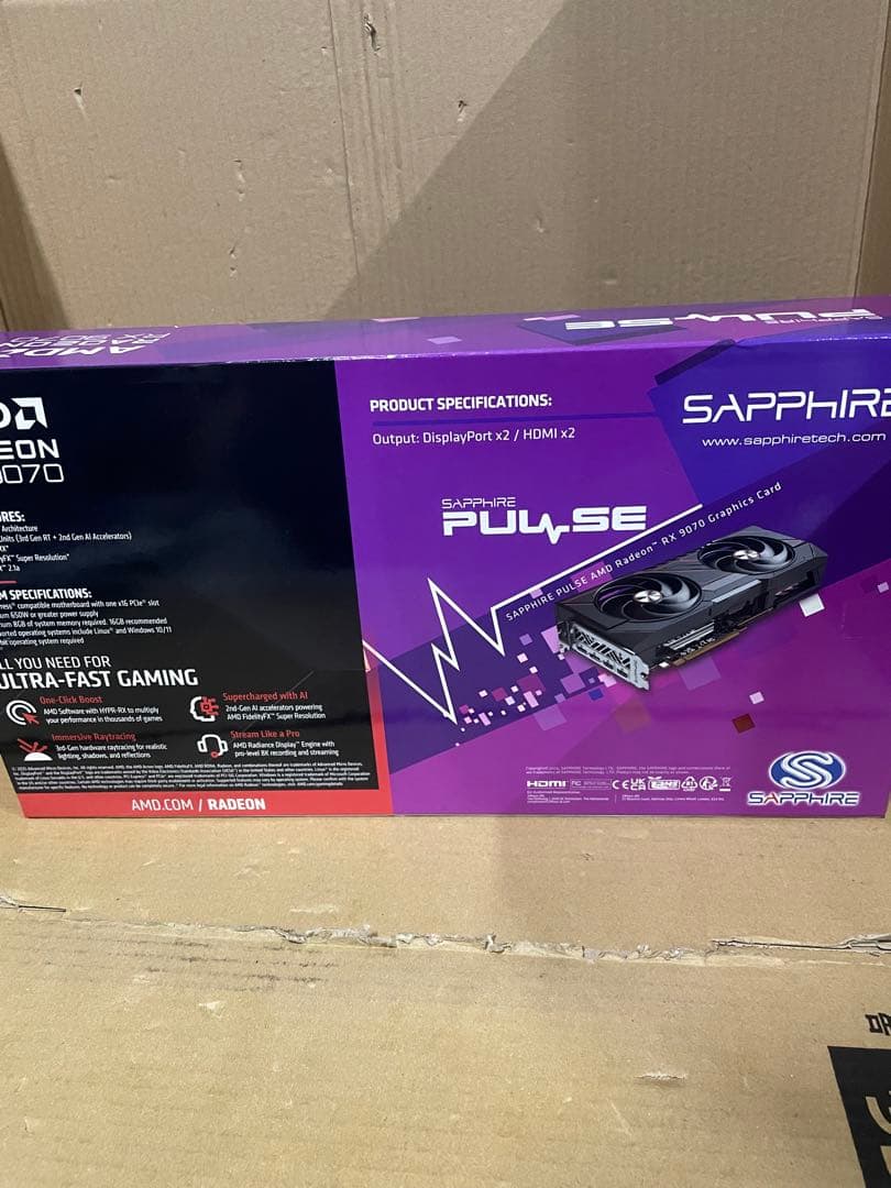 グラフィックボード・グラボ・ビデオカード Sapphire 11349-03-20G Pulse AMD RX 9070