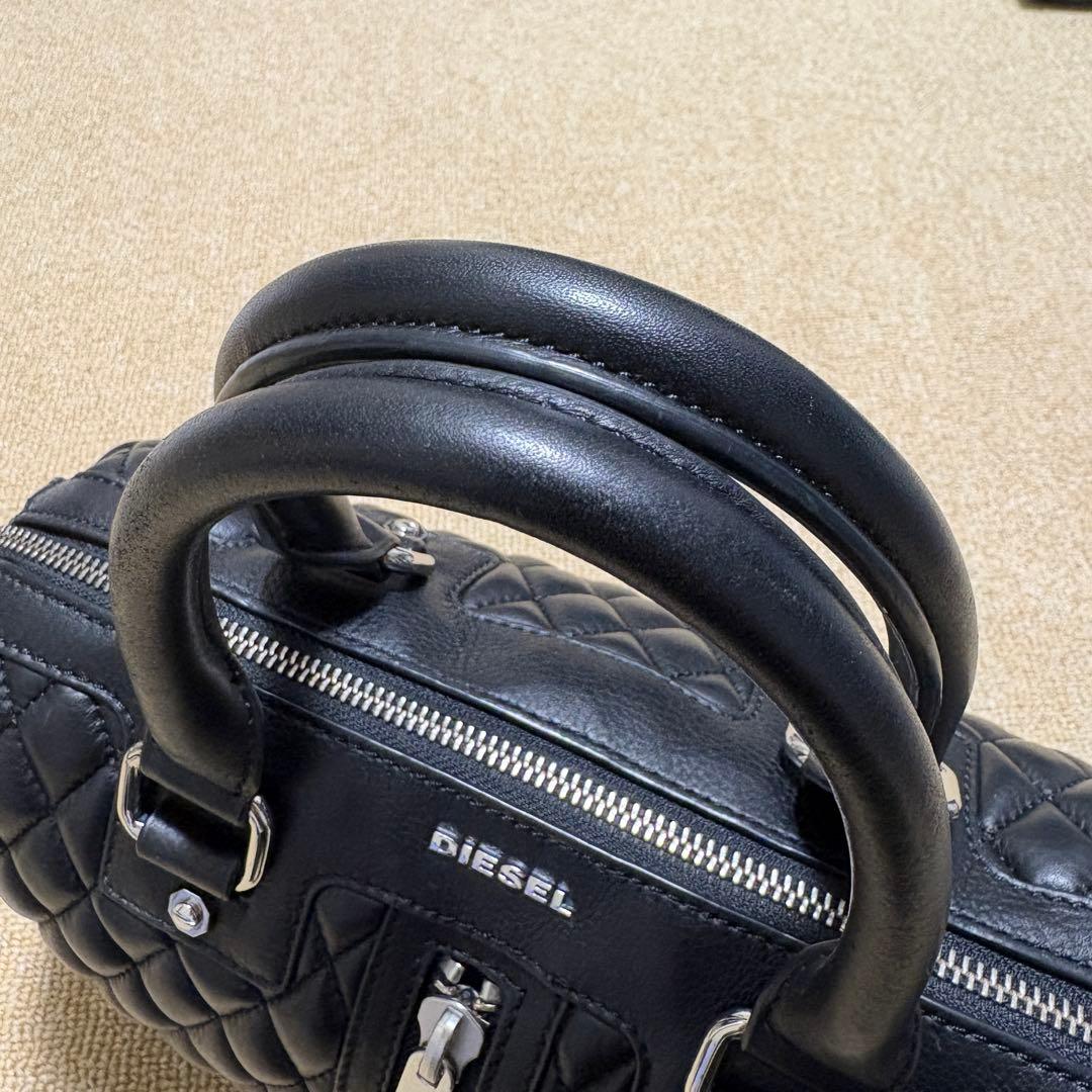 DIESEL ミニボストンバッグ ショルダー 2way キルティング 本革 黒
