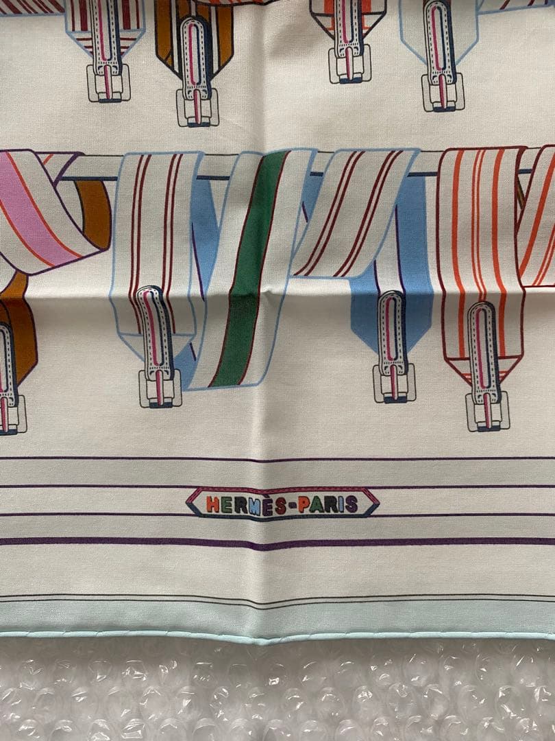 エルメス　ハンカチーフ　サングル・アン・フィネス　水色　カザック　綿コットン新品