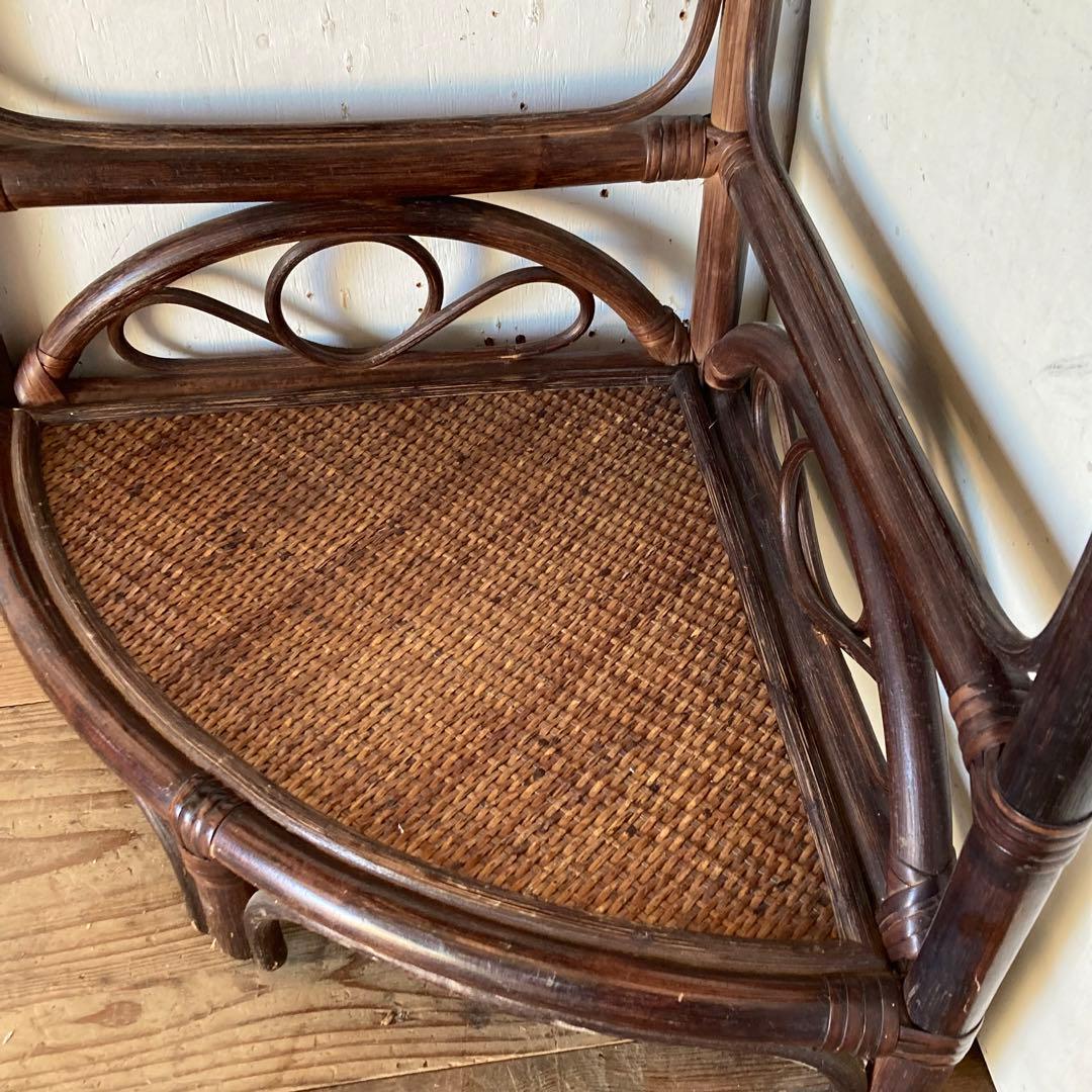 ヴィンテージ ラタン コーナーシェルフ 飾り棚 家具 古道具