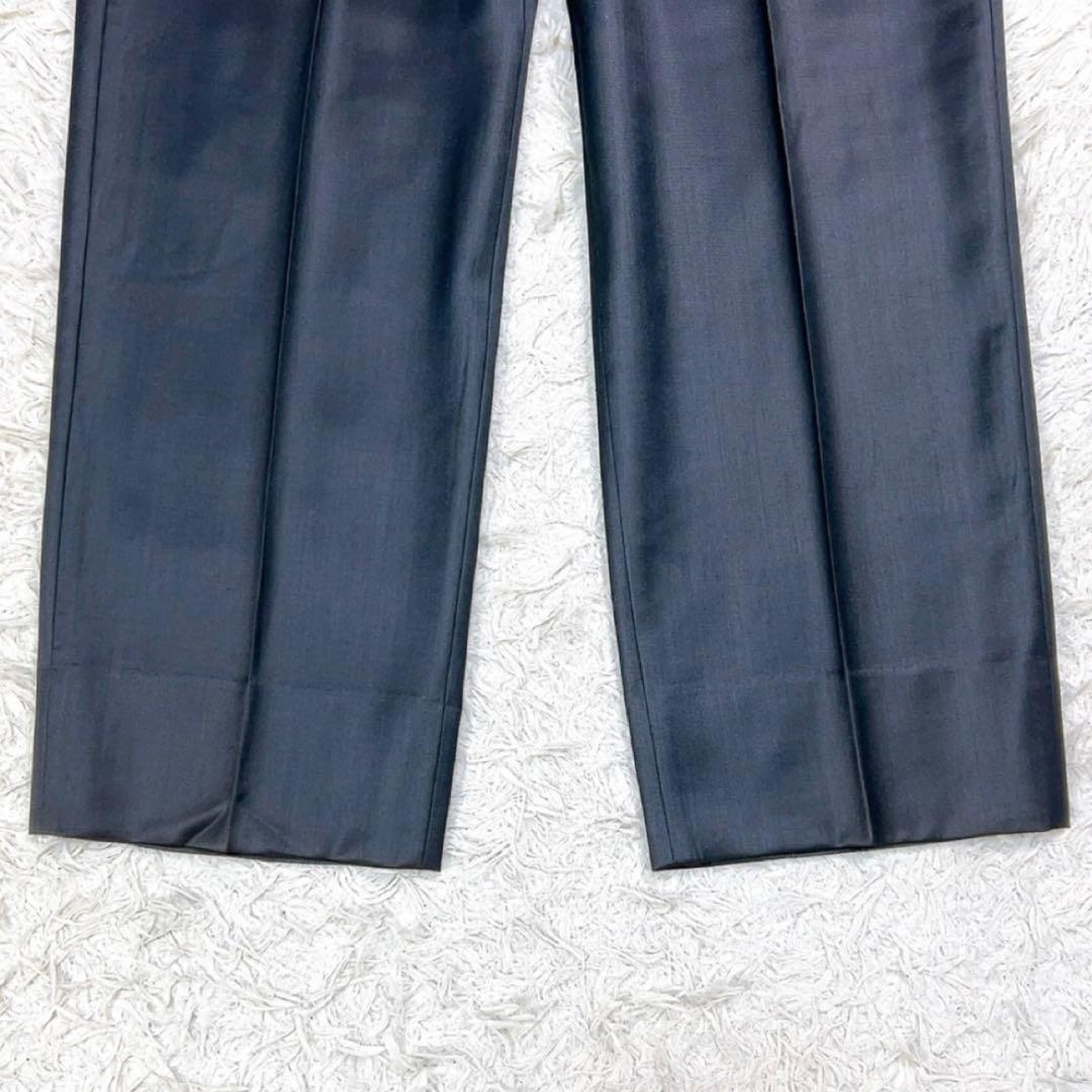 美品 アルマーニコレツォーニ ワイド スラックス 48 ダークグレー 光沢あり