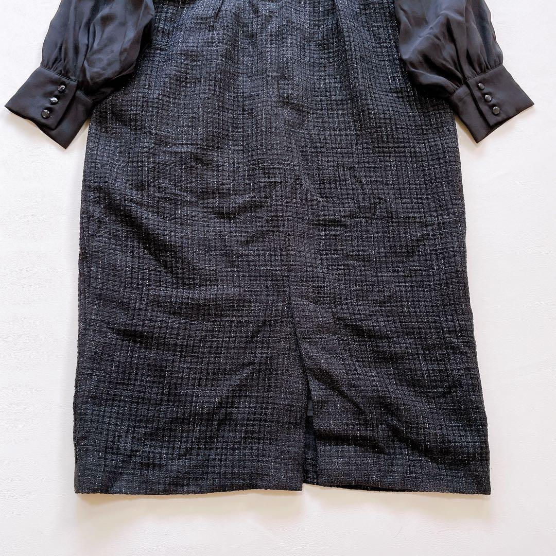 新品 ルイルエブティック ミックスツイードコンビ・ロングナローワンピースドレス