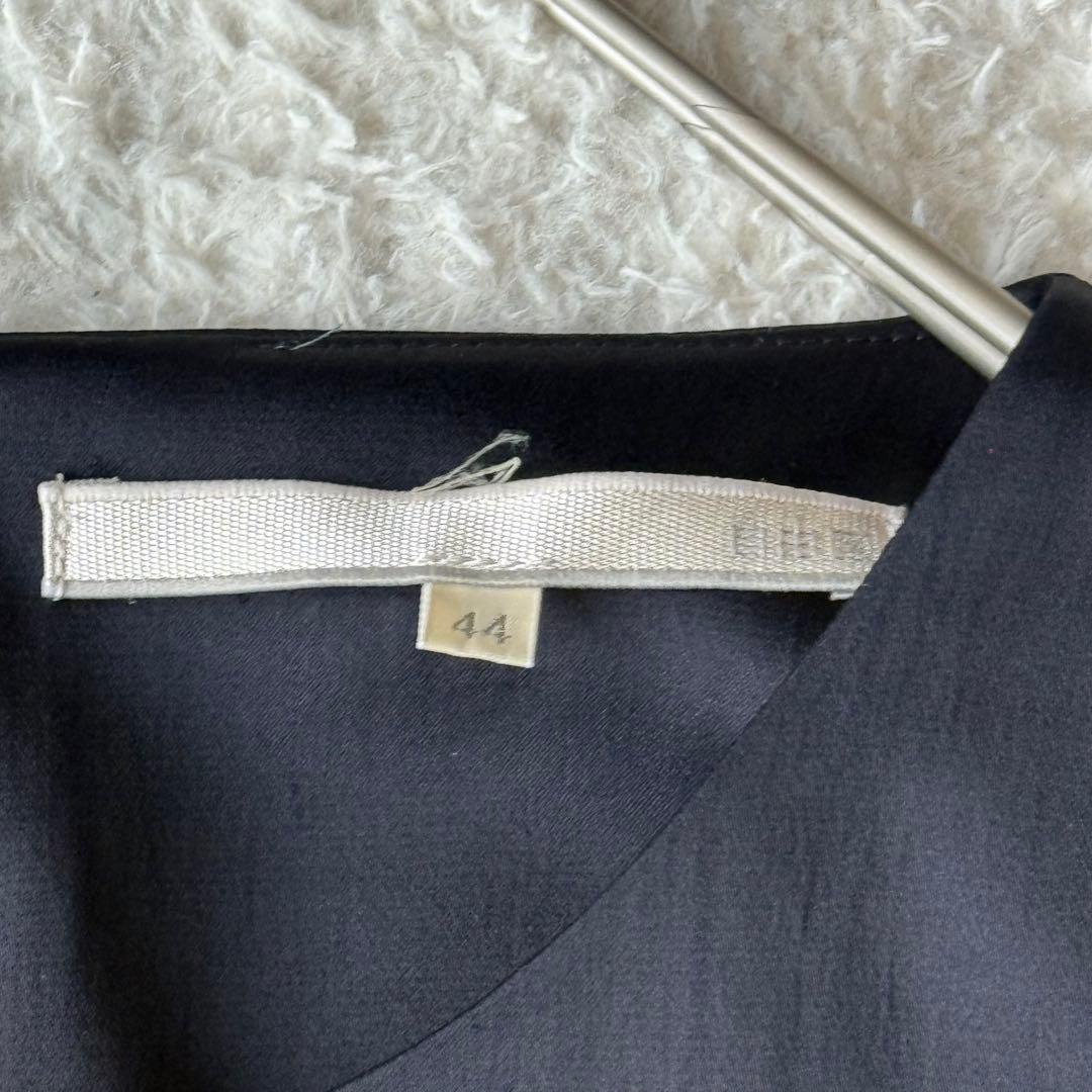 ジユウク プリーツロングワンピース サテン 大きいサイズ 44 ネイビー未使用級