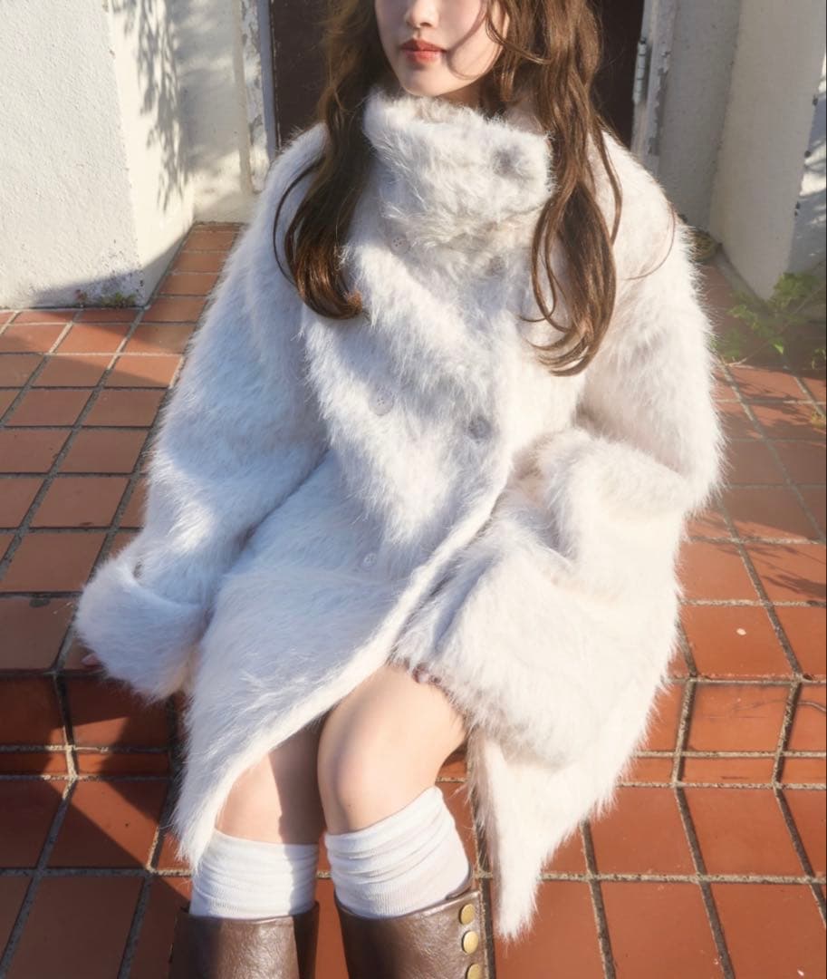 mellowneon 3way スタンドカラーシャギーコート　アイボリー