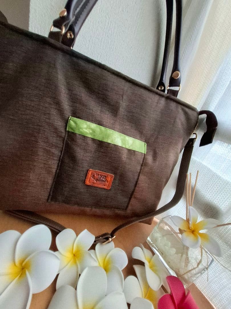 ハワイアンキルト　横長バッグ　ホヌ　2WAY　ホヌの革タグチャーム付き