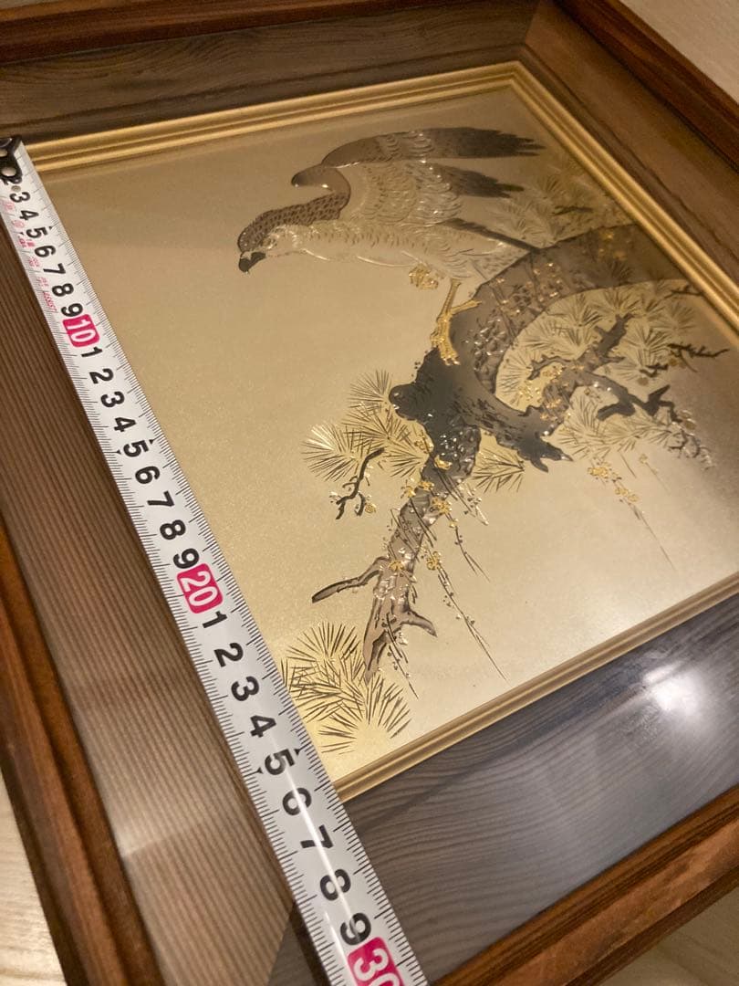 堀口光彦 彫金額 松樹鷹図 金工作品 額装