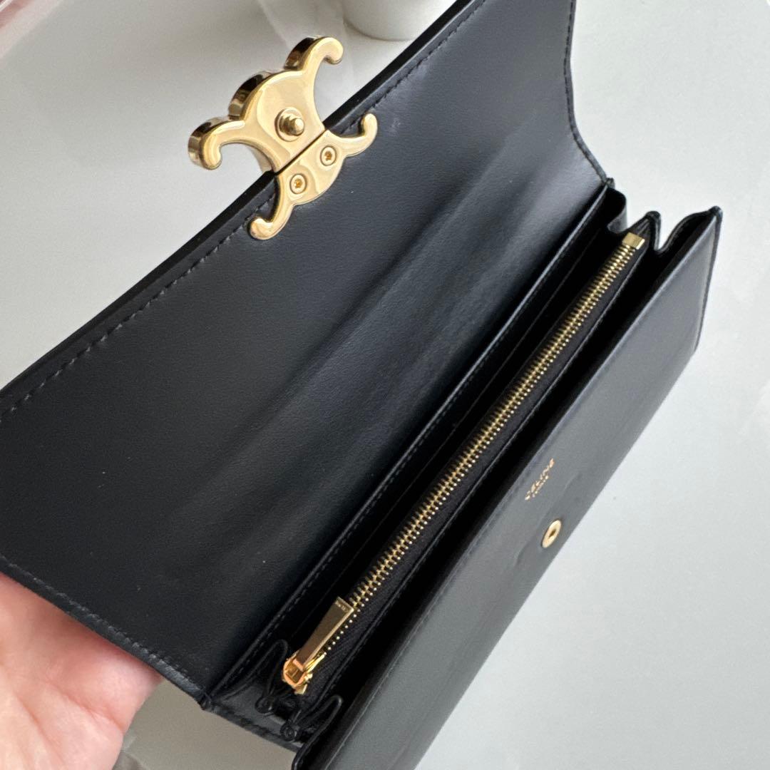 【匿名配送】セリーヌトリンオフ長財布黒レザー