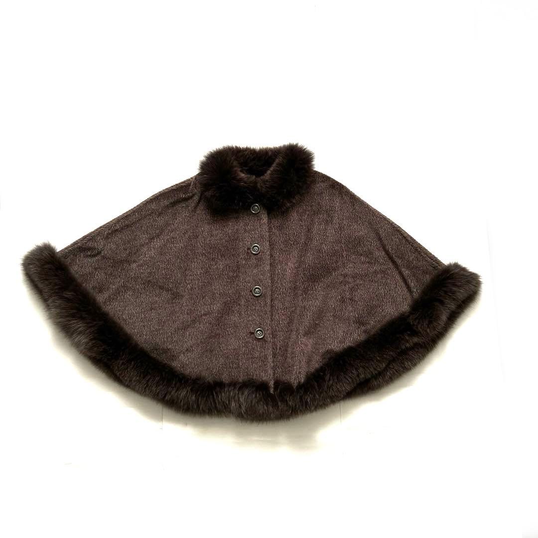 PIACENZA希少ベビーラマウール フォックスファーケープコート ポンチョ