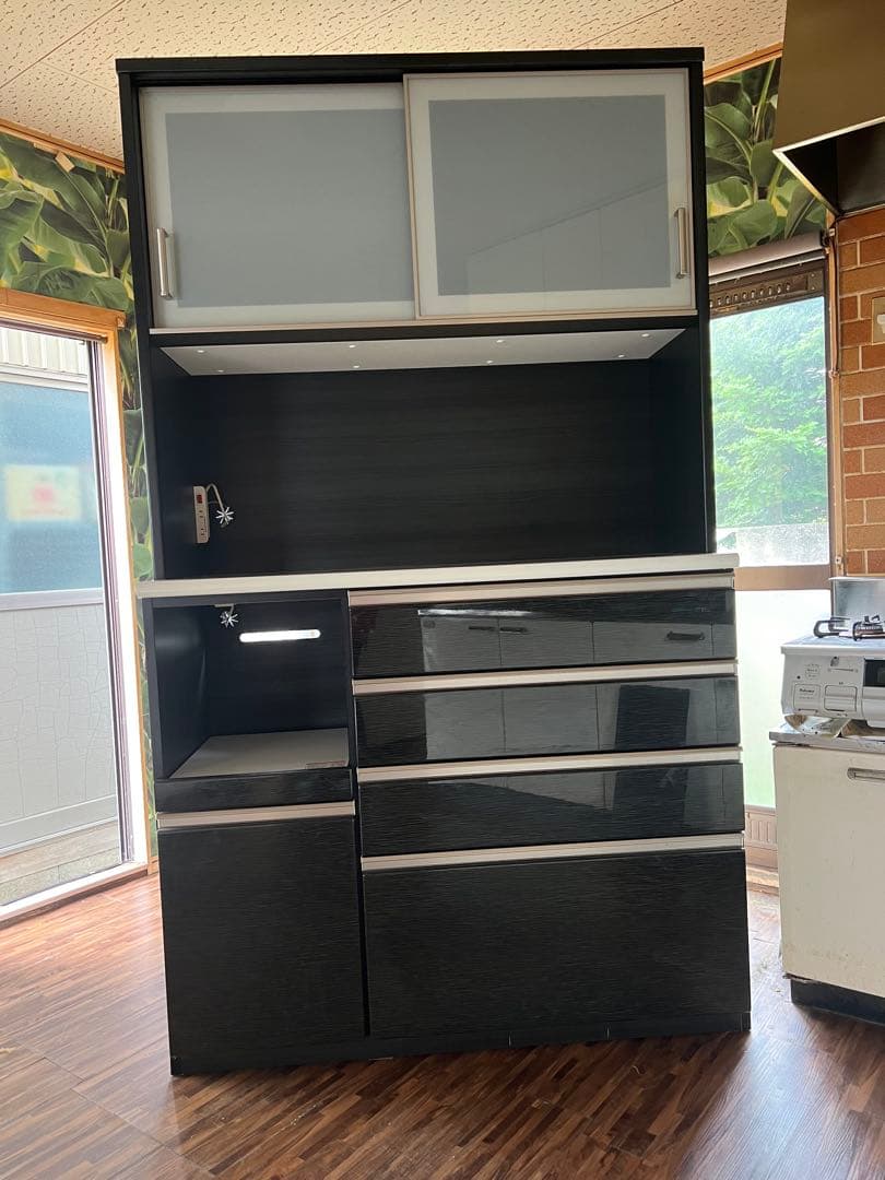 ニトリ キッチンボード（Nポスティア120KB BK）ブラック 食器棚コンセント