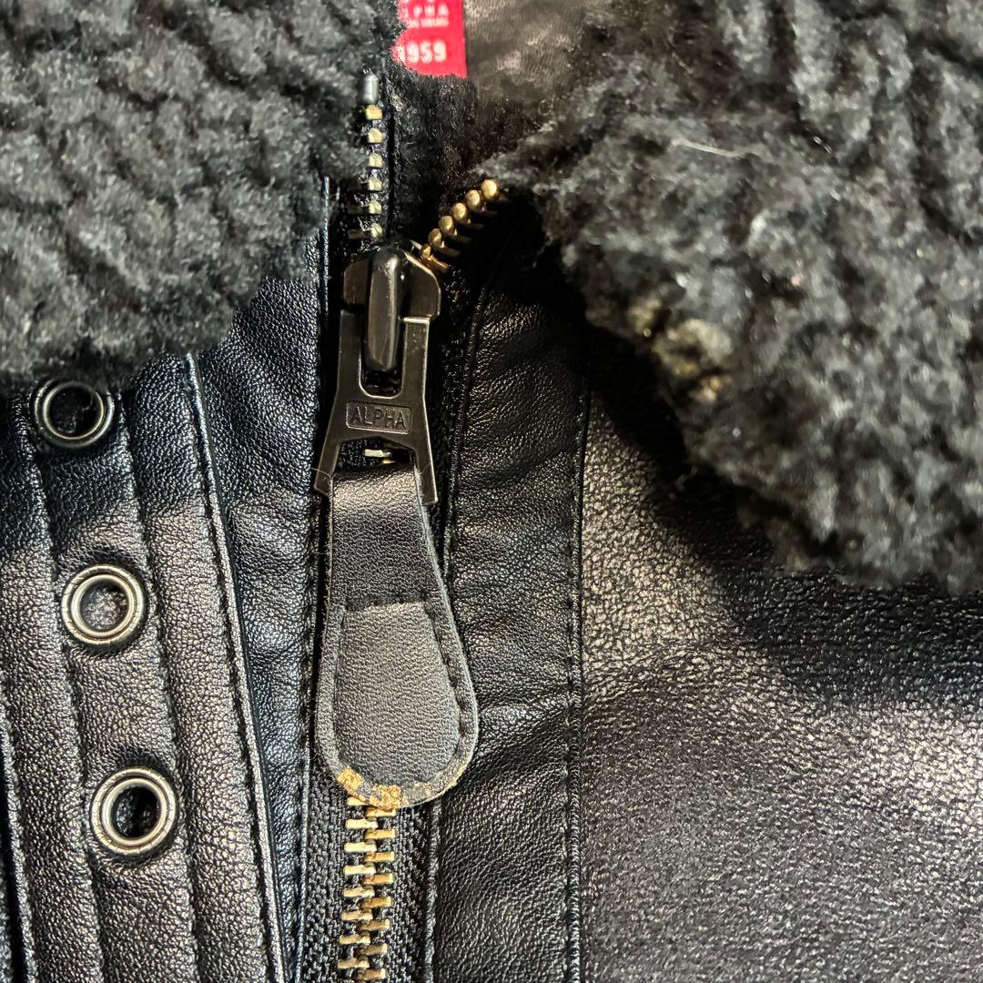 【ALPHA】アルファ B-3 フェイクムートン フライトジャケット 黒 XL