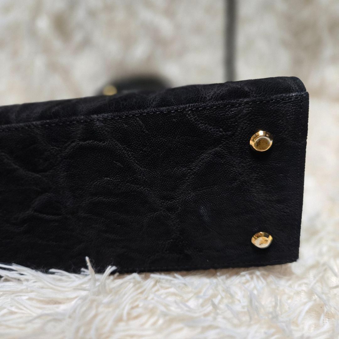 希少 エレファント レザー ブラック グレー 象 ハンドバッグ カデナ　ゴールド