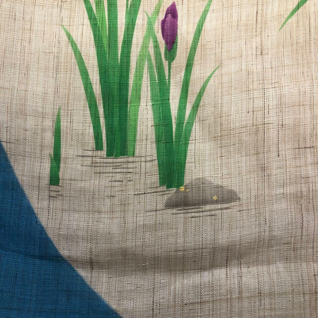 手染め手描き　小川光章作　麻　のれん　『花菖蒲』　鯉