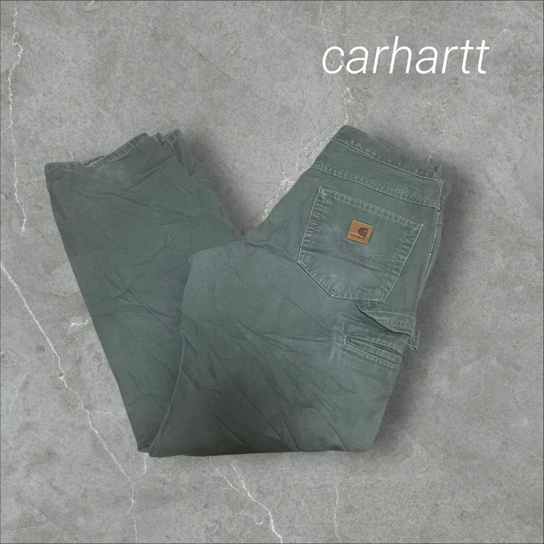 バ*中様 carhartt ダック ペインターパンツ ルーズフィット　モスグリー