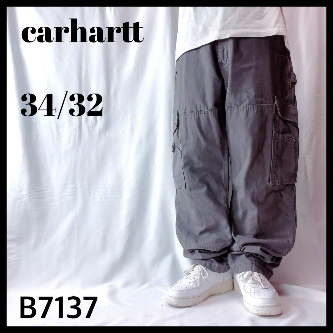 カーハート リップストップカーゴパンツ ダブルニー ワークパンツ グレー W34