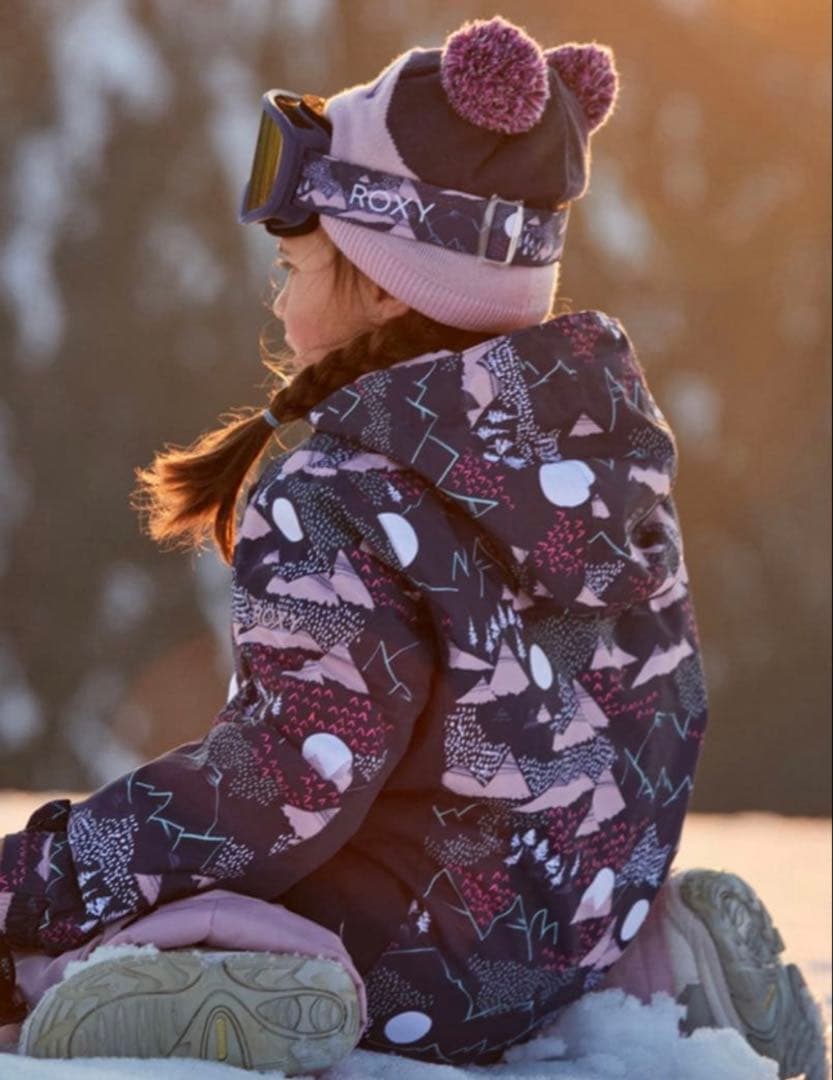 ロキシー　キッズ　スキーウェア　上下　グローブ　猫耳、耳当て付きニット帽　計5点