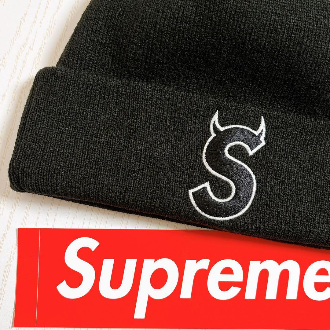 Supreme NEW ERA ツノ　デビル　Sロゴ ニット帽　ブラック　黒