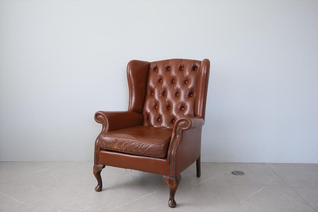 英国アンティークチェスターフィールドアームチェア/本革レザーソファー89-180