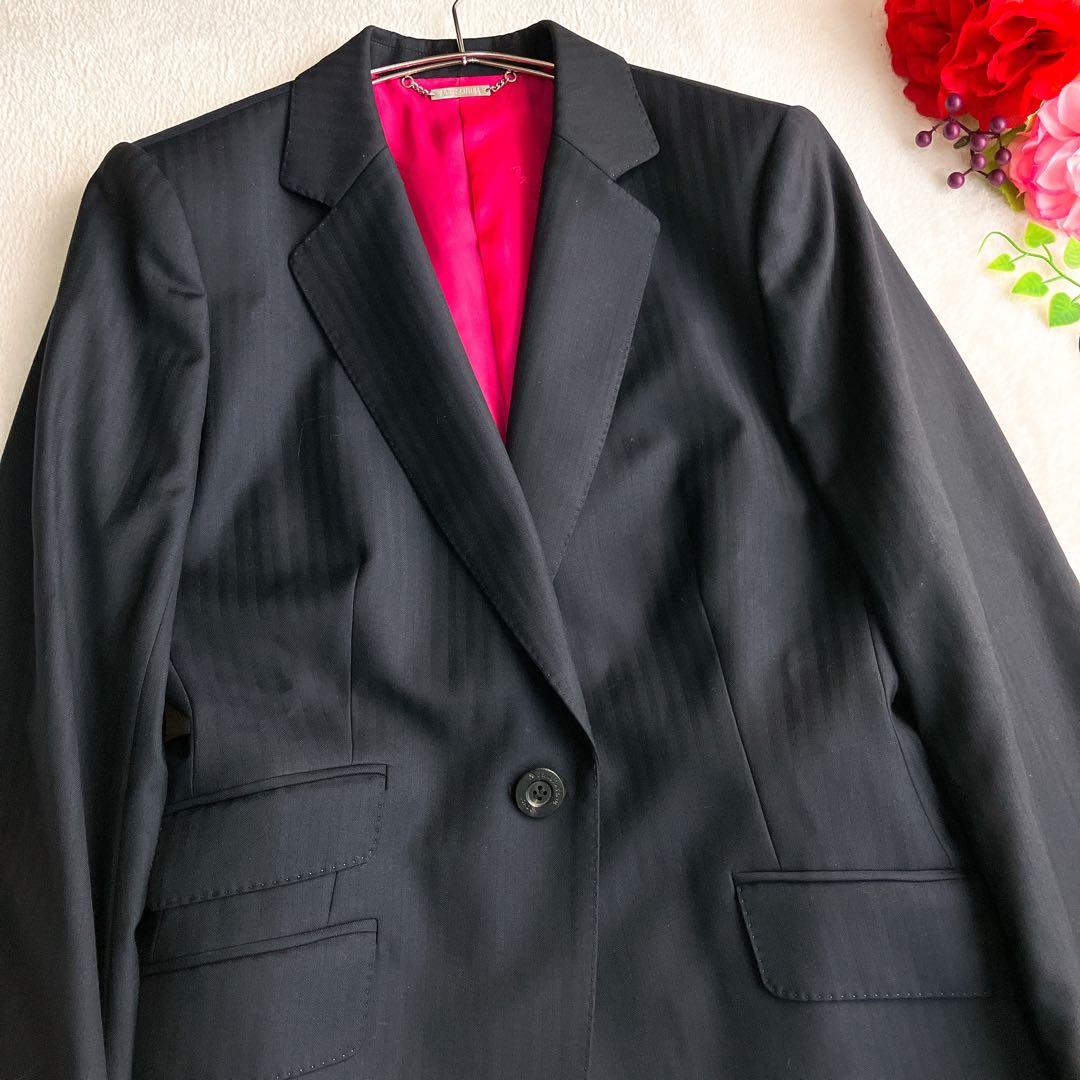 アクアスキュータム★シャドウストライプ スカートスーツ ロゴ総柄裏地 ウール