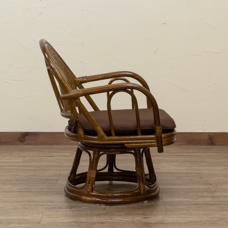 【送料無料】ラタン 回転座椅子 ミドルタイプ 360度 天然藤