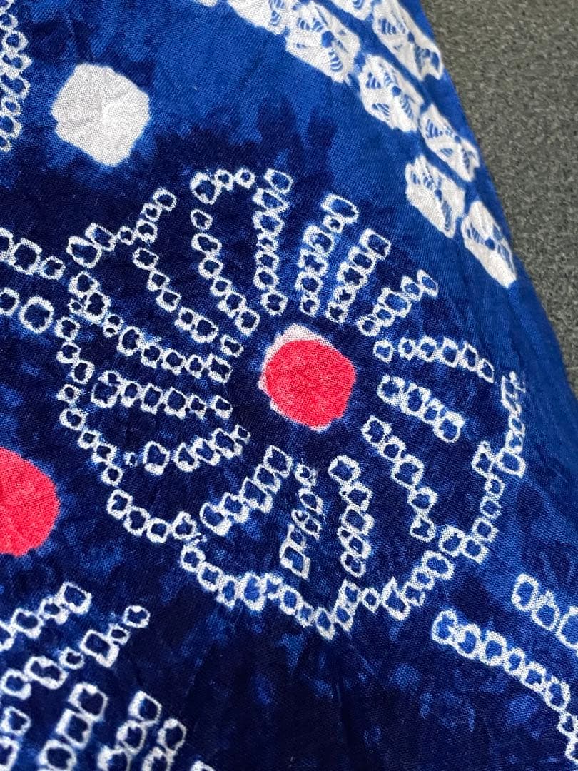 着物　浴衣　絞り生地　一反　ブルー系　ワンピース　トップス　ハンドメイド