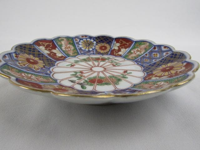 大聖寺伊万里 輪花 金彩菊花図 小皿 3枚 16ｃｍ 竒玉宝鼎之珍 0725 ④