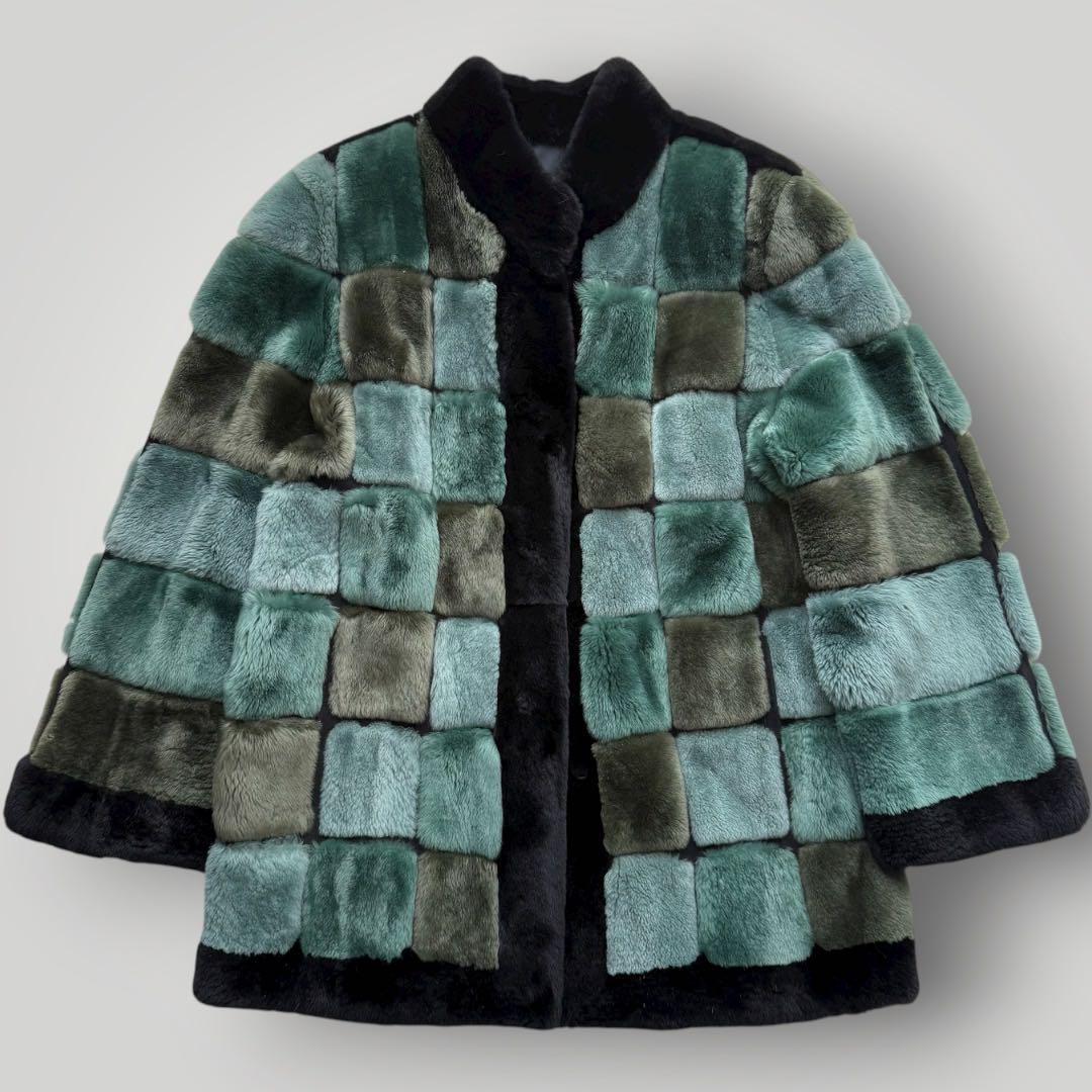 本毛皮☆シェアードミンク MINK ファーコート ふかふか◎ グリーン F