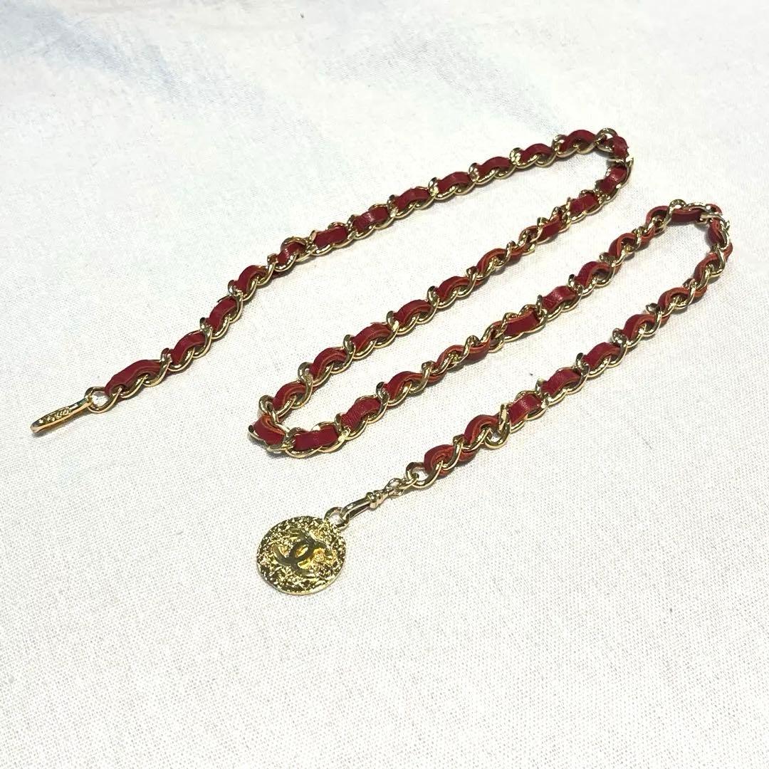 【美品】CHANEL GP×レザーチェーンベルト 1982 ココマーク