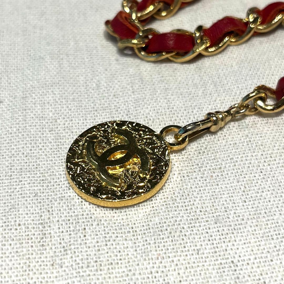 【美品】CHANEL GP×レザーチェーンベルト 1982 ココマーク