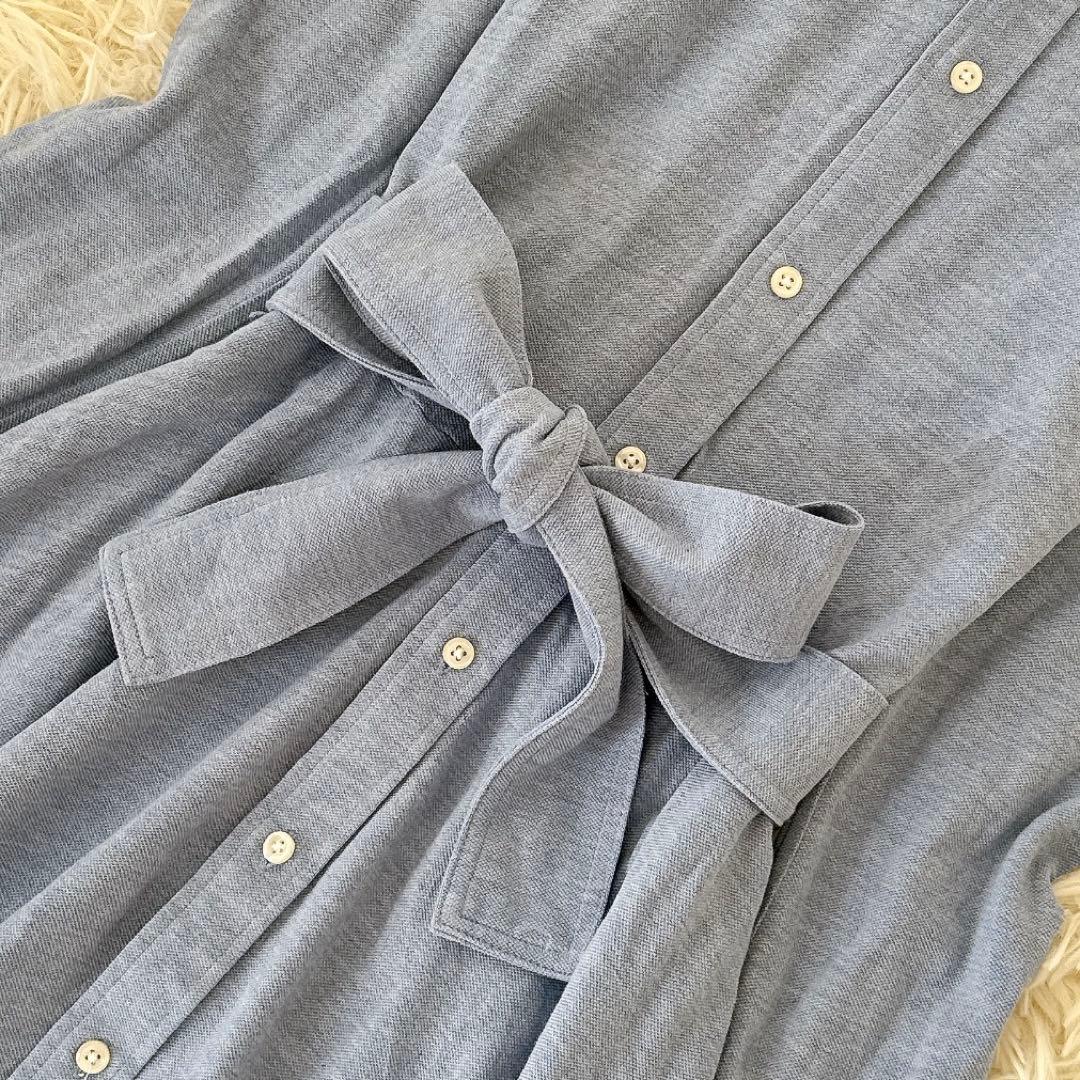 美品✨ラルフローレン シャツワンピース ロング 鹿の子 ベルト ポニー 水色 M