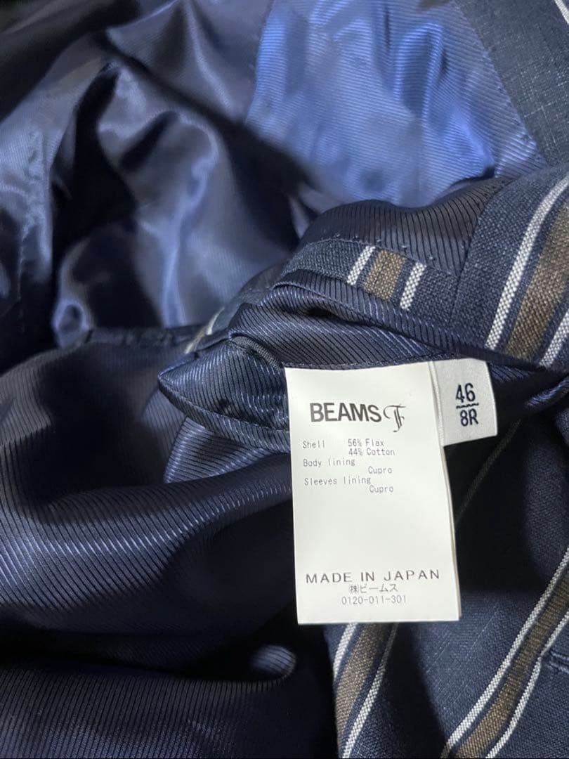 春夏 極美品 beamsf 46 ジャケット ストライプ ネイビー ビームスエフ