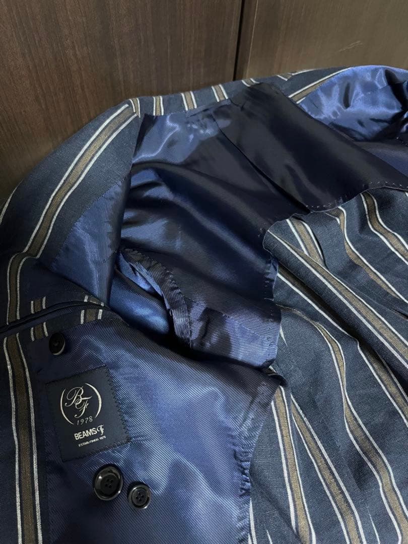 春夏 極美品 beamsf 46 ジャケット ストライプ ネイビー ビームスエフ