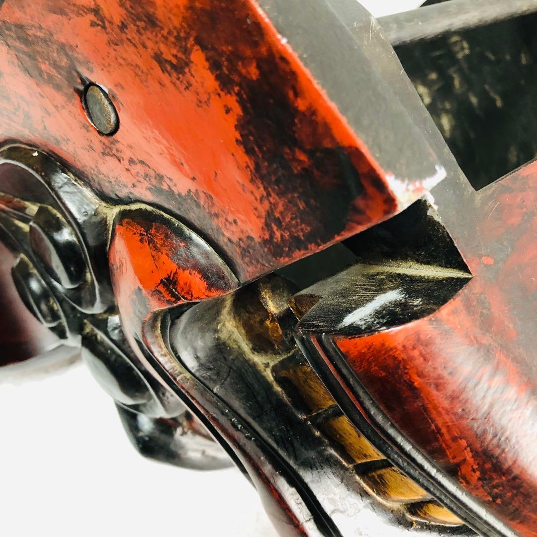 獅子頭 獅子舞 伝統工芸品 朱塗り 漆塗り 手彫り 縁起物 魔除け 中