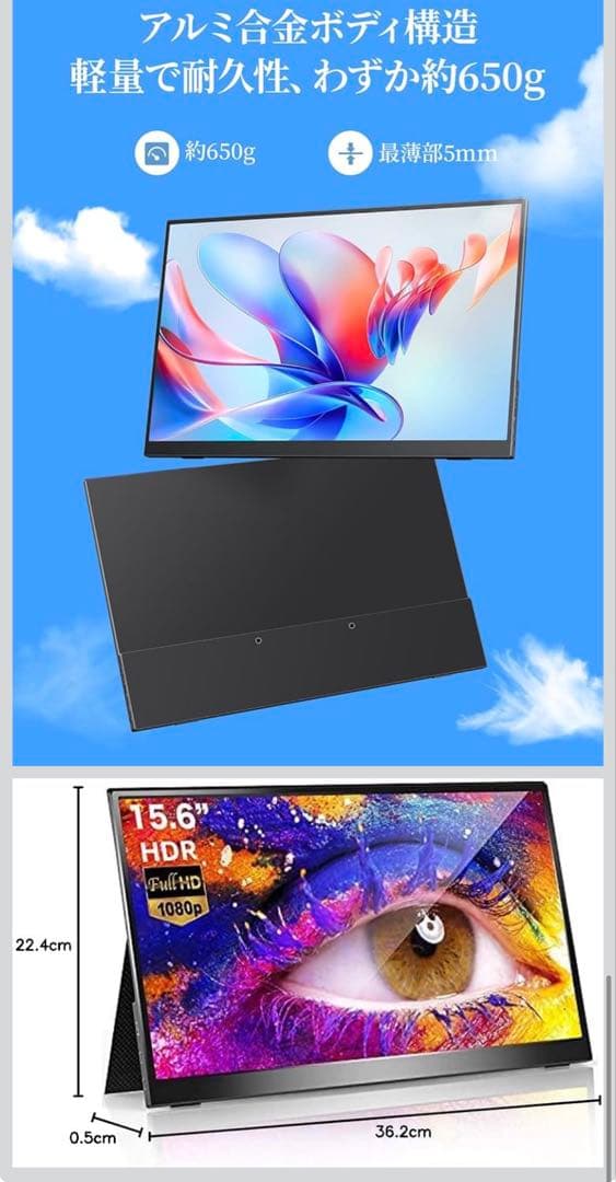 cocopar 15.6インチ モバイルモニター（付属品あり）