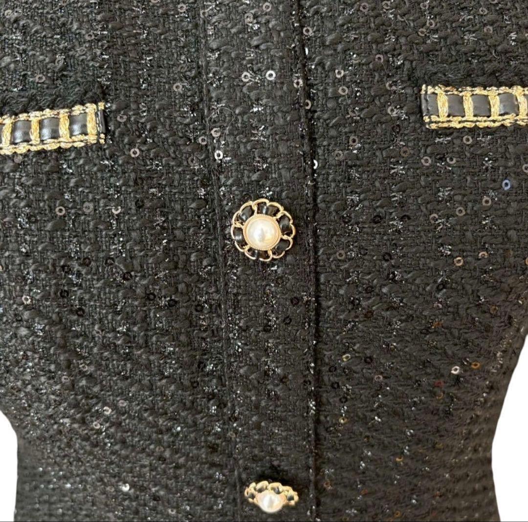 今週まで！Leja ラメ混ツイードレザーパイピングマーメイドロング丈ドレス