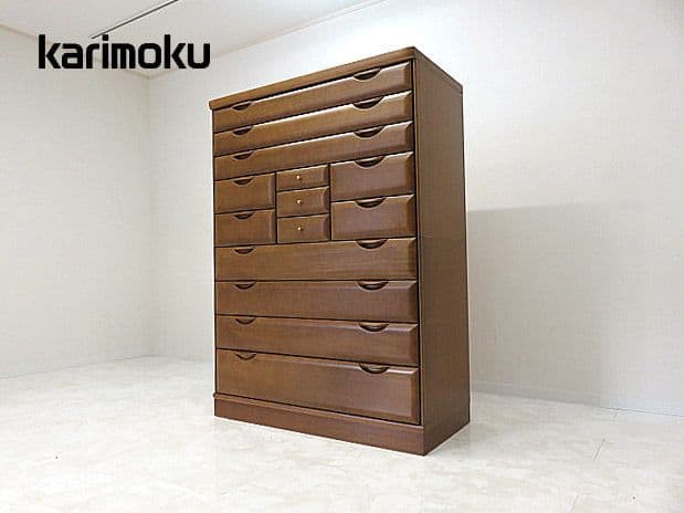 極美品 karimoku/カリモク ハイチェスト 　ハイタイプ/オーク材