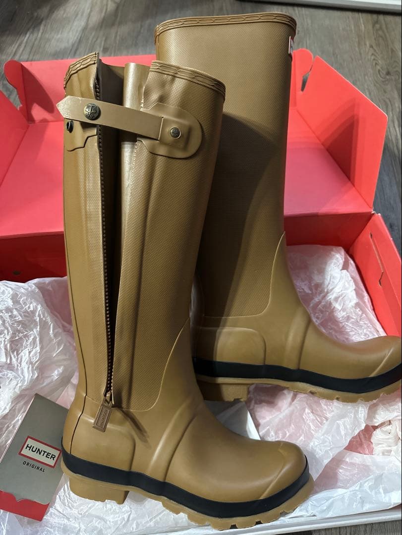 HUNTER ブラウン長靴 ジッパー付き