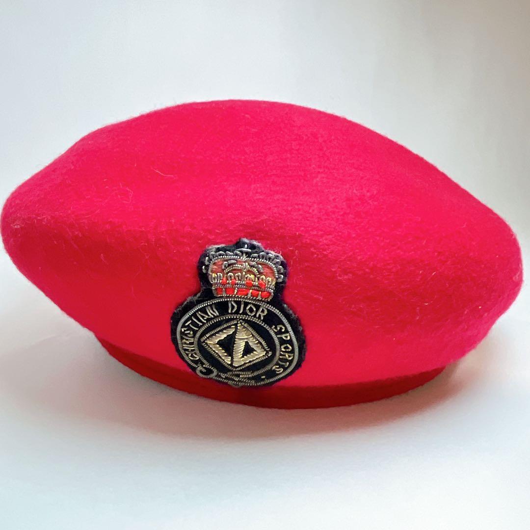クリスチャンディオール　スポーツ　ベレー帽　ワッペン　エンブレム　赤