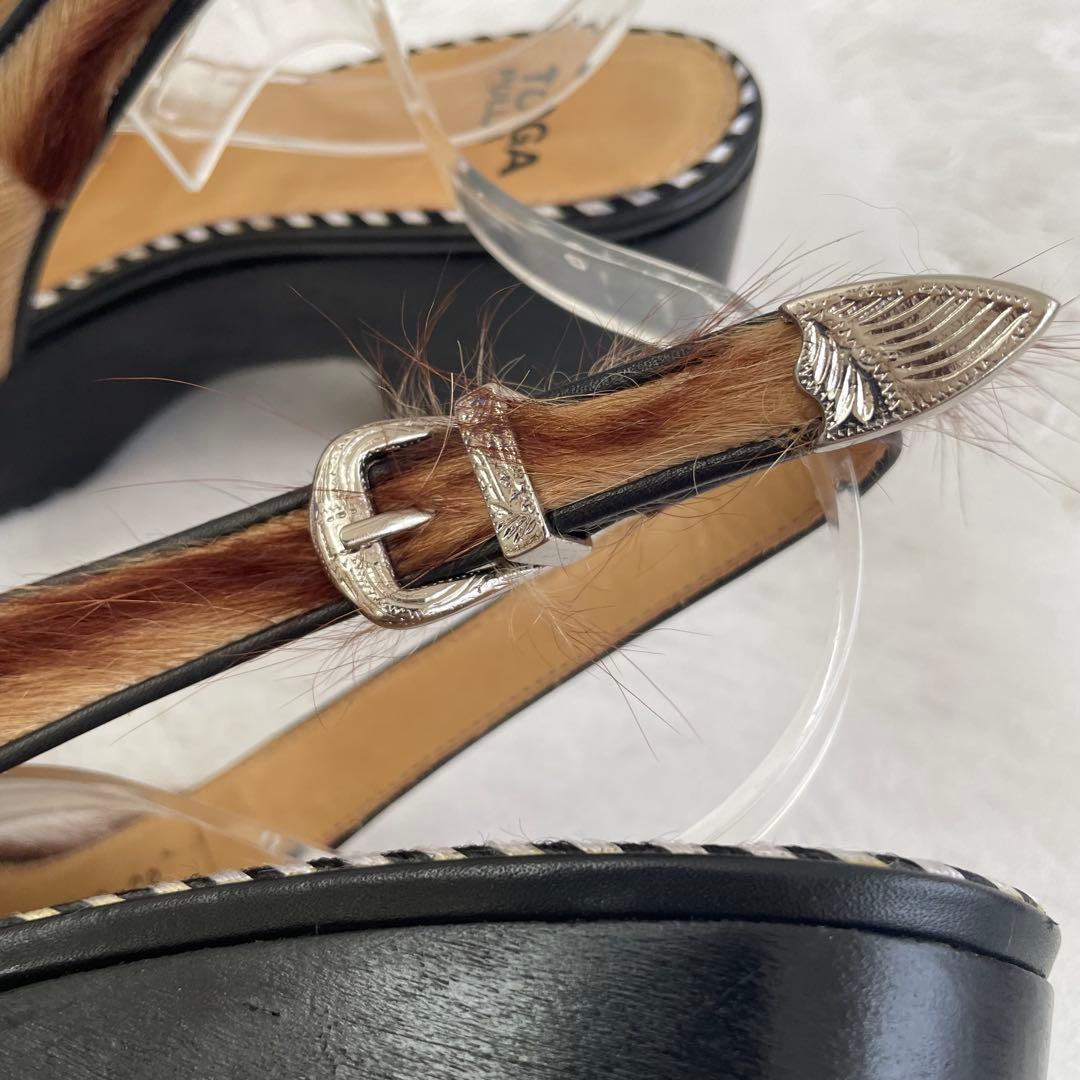 TOGA PULLA ヘアカーフサンダル　チャンキーヒール　ブラウン　38