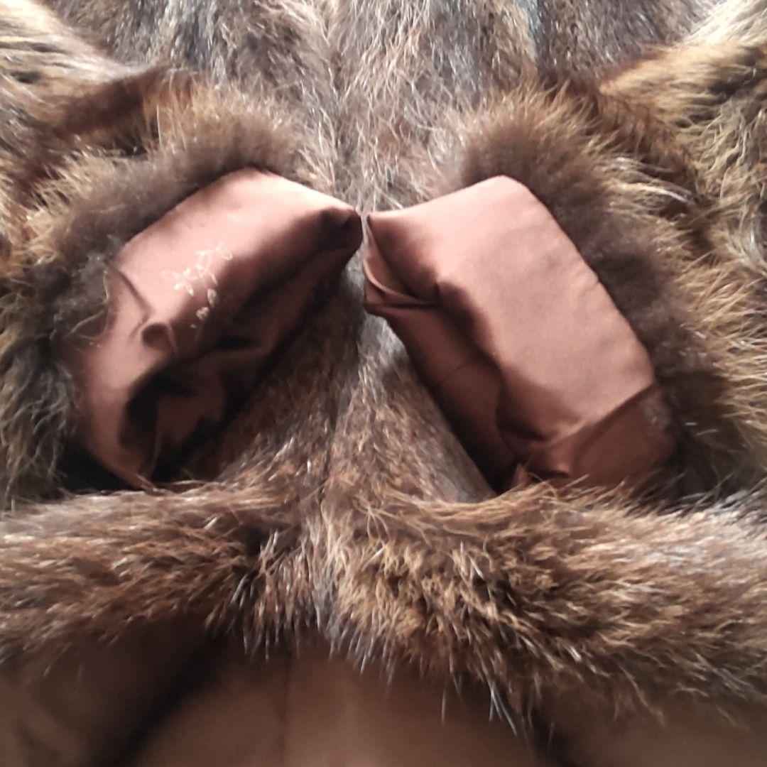 エンバ　ラクーン(アライグマ)ファーコート　L　ダークブラウン　太めアーム