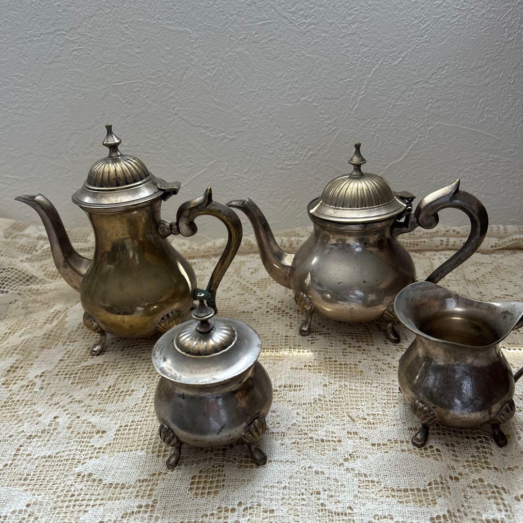 アンティーク・ヴィンテージ・4点・銀製ベルギー・コーヒー紅茶シュガー