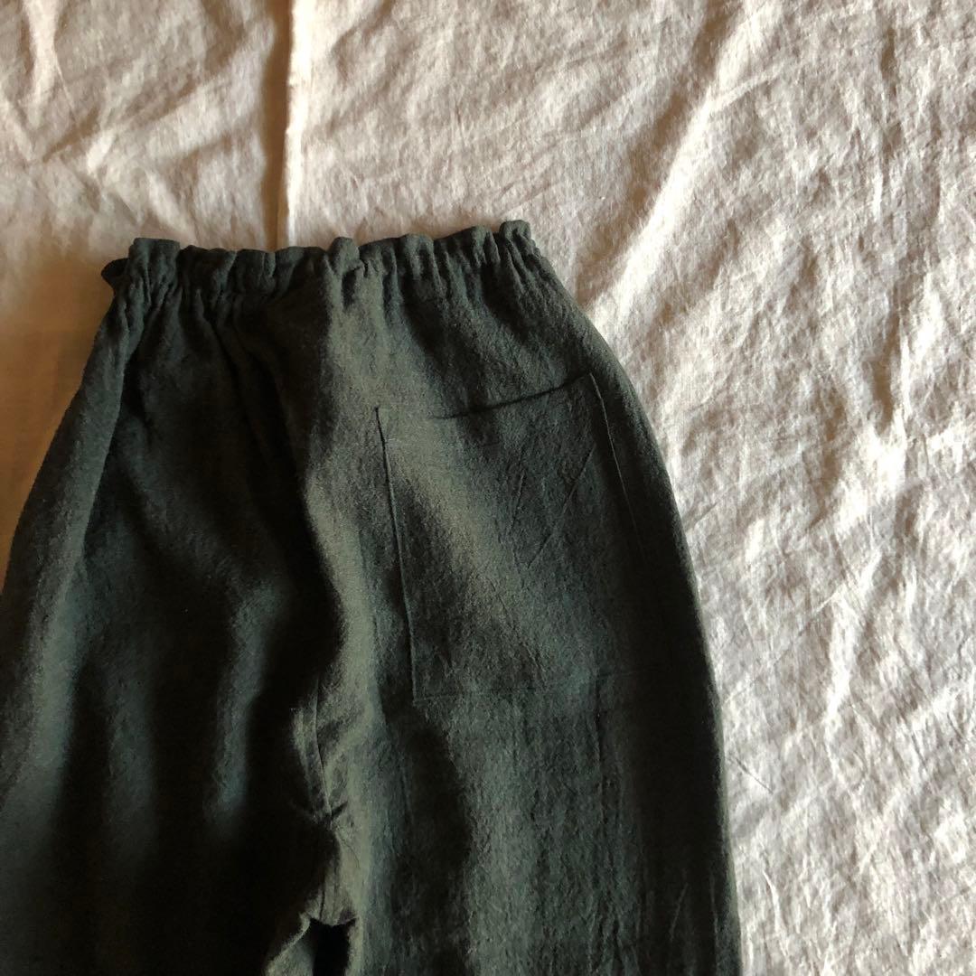 リネンウールのもんぺ　カーキグリーン　短め