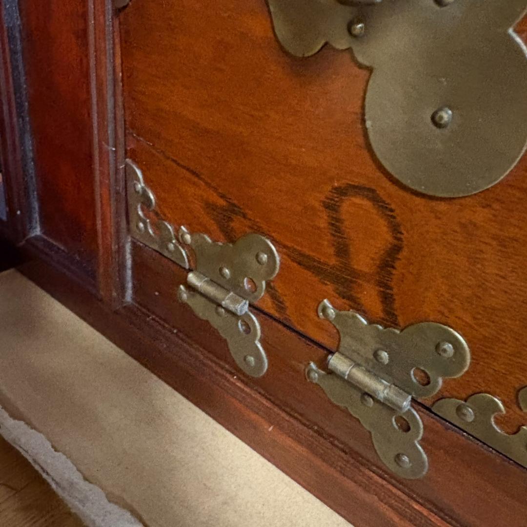 李朝家具 魚錠前付き 彫文字 ヤクジャン 薬箪笥 小引き出し 韓国朝鮮 古民具