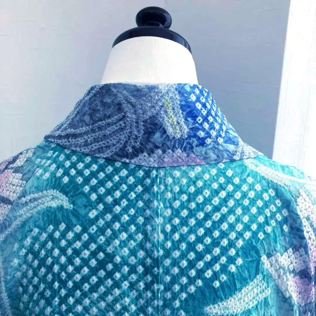 専用かな様　　有松絞り・有松鳴海絞り 身丈160 cm 菖蒲 広襟No.-220