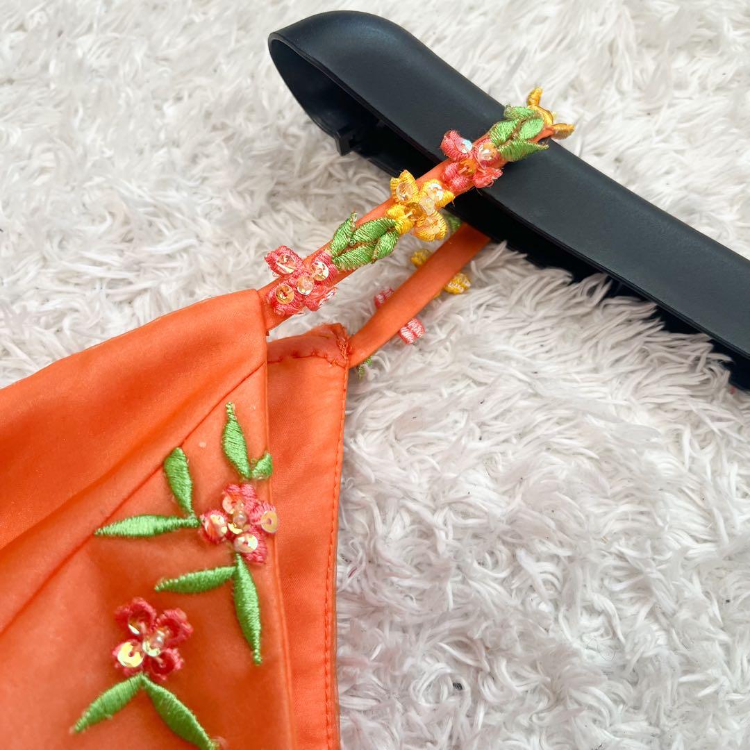 AIMER カラードレス カクテル 刺繍 花柄 フラワー　チュール オレンジ 9